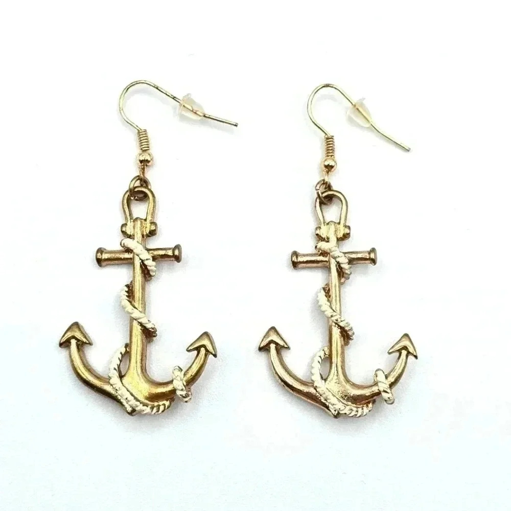 Anchor Gold Dangle‎ Hook Drop Earrings Boho Retro Nautical Fashion Jewelry E72